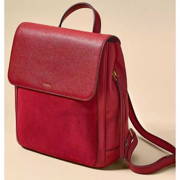 S Fossil Claire Dark Red Leather & Suede Backpack SHB3045627 NWT $200 Retail main image 6